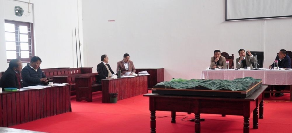 Advisor Tongpang Ozukum addressing the Mokokchung DPDB meeting held at Rural Assembly Hall, Ungma village on February 19. (DIPR Photo)